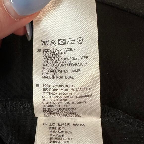 REISS Tigre Mini Dress Velvet Trim Crew Neck Long Sleeve Fitted, Black - Picture 11 of 12